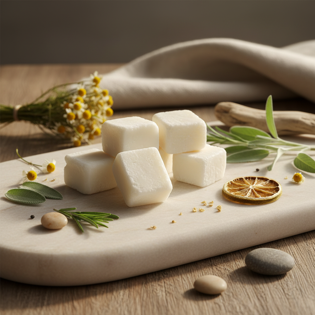 Herbal Sanctuary Handmade Wax Melts with chamomile, lime, and soft woods